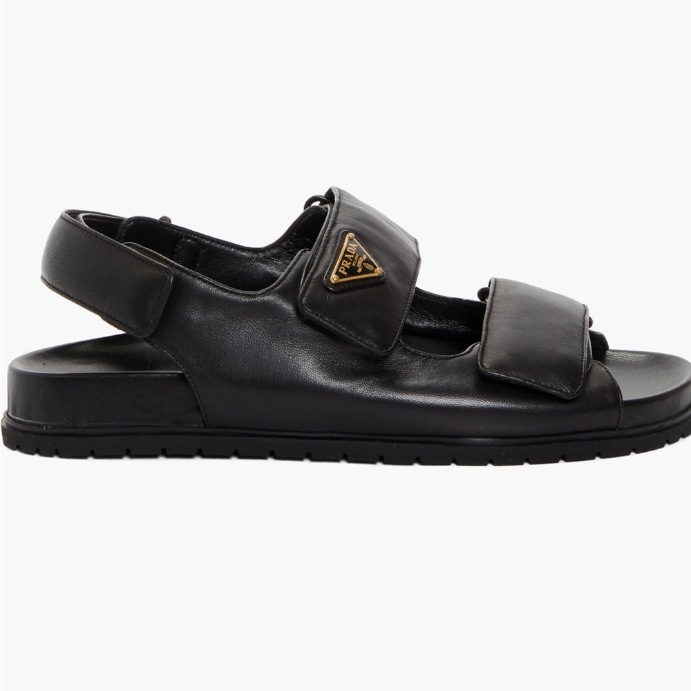 Prada Black Leather strap slides Sandals new in box Size 9